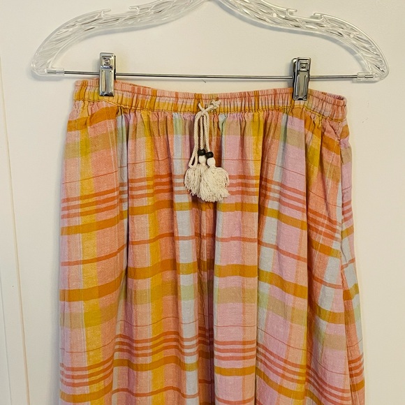 American Eagle Plaid Midi Skirt in Pink and Orange Size M Elastic Waist Boho - Picture 4 of 12